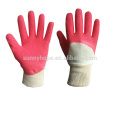 Knit wrist color rubber back open latex coated gloves